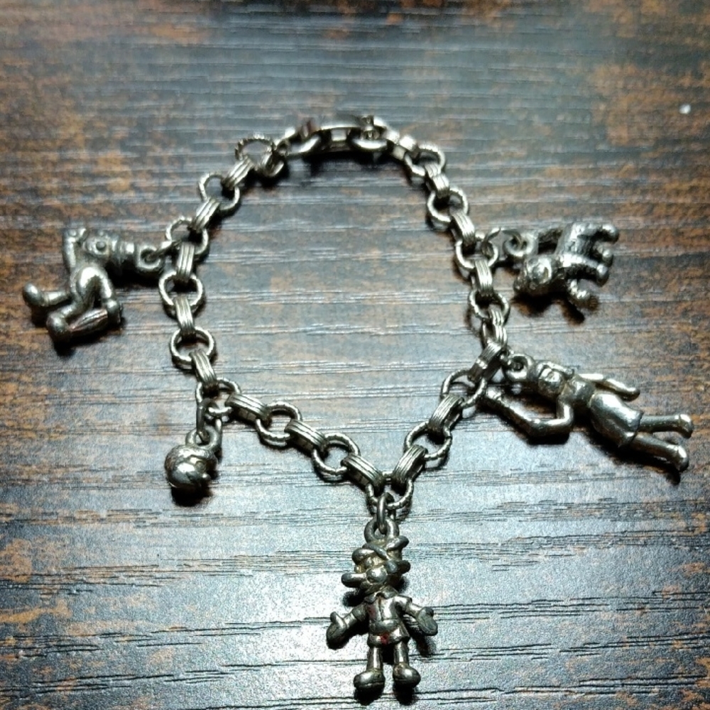 Silver Charm Bracelet with Character Pendants